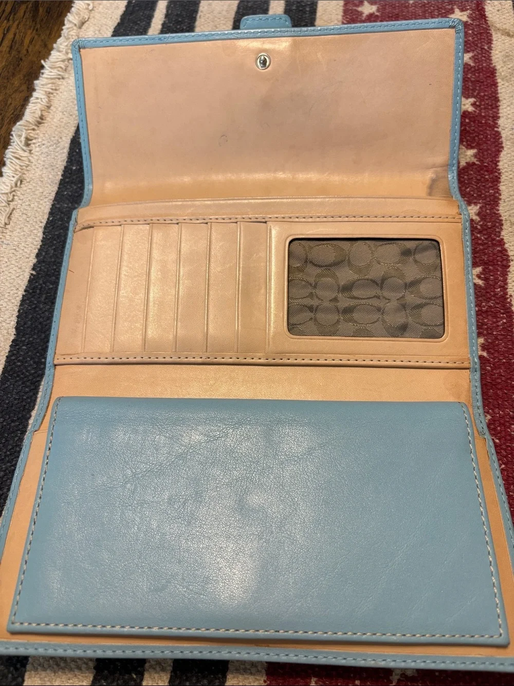 Vintage Coach Legacy Light Blue Leather Buckle Wallet